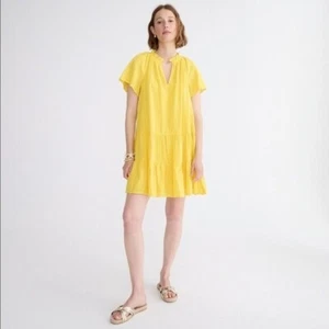 J Crew Rüschenbesatz Stufen Dobby Baumwollkleid gelb Größe Medium - Bild 1 von 9