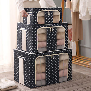 Clothes Storage Bag Box with Zipper Closet Organizer for Quilt Bedding Foldable