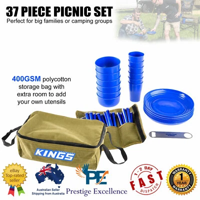 37 Piece 6 Person Picnic Set Outdoor Camping Cutlery Pack Utensils Storage Kings - image 1 of 4