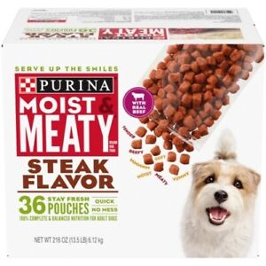 Purina Moist and Meaty Beef Wet Dog Food for Adult Dogs, 216 oz Pouch