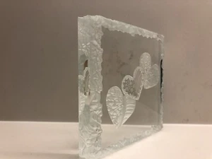 Polly Gessell Art Glass Paperweight Vintage Hearts Glass Block Signed From 70 - Picture 1 of 13