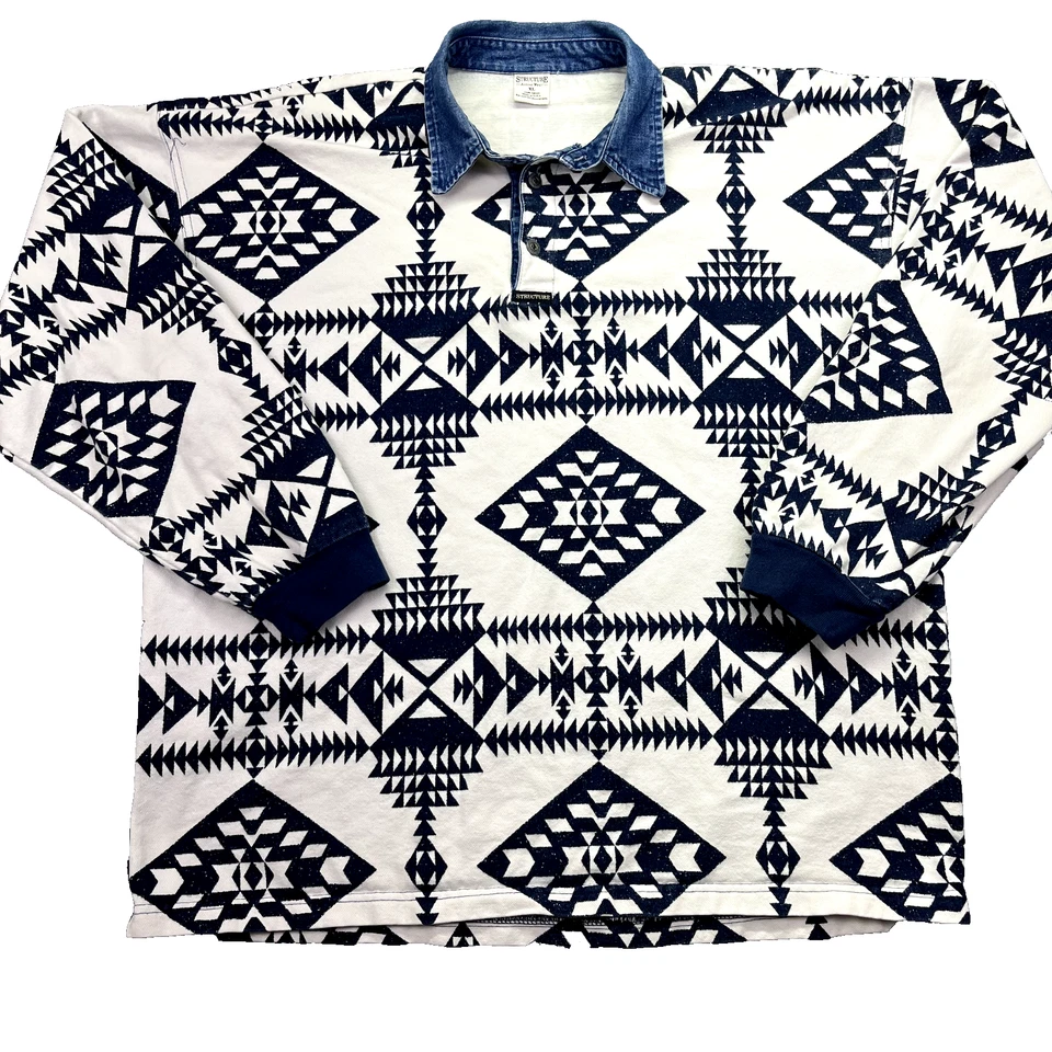 Vintage Structure ActiveWear Sweater Aztec Men's Sz XL USA Made 90s Y2K Boho - Image 1 of 4