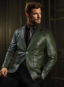 ¡LO ÚLTIMO! Nuevo Blazer Abrigo Blazer Para Hombre Cuero Verde Piel de Cordero Suave Pura - Imagen 1 de 10