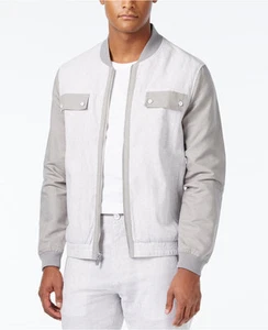 Sean John Men's Gray Stripe Lightweight Colorblocked Bomber Jacket Size XL - Picture 1 of 5