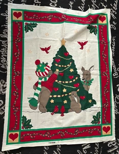 Vtg QUILT TOP PANEL Wildwood Xmas TREE Cotton FABRIC 44"WX36"L CUT & SEW Cheater - Picture 1 of 8