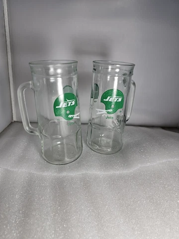 New York Jets Vintage 1970s Fisher Nuts Glass Collectors Cup Beer Mug Joe Namath Cover