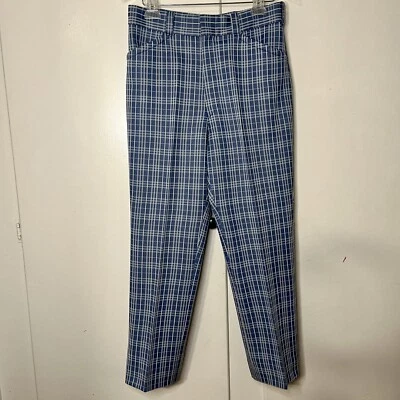 Vintage 70s Mens Jantzen 100 Blue White Plaid Double Knit Polyester Golf Pants - Image 1 of 4