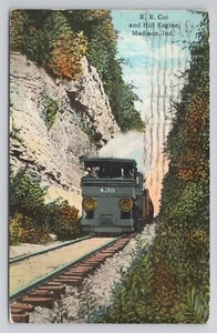 Postcard Railroad Cut Hill Engine Madison Indiana - Picture 1 of 2