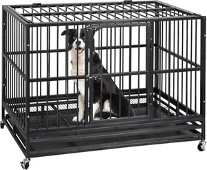 Heavy Duty 47in Indestructible Dog Crate, Escape Proof Metal Dog Cage with Wheel - Picture 1 of 8