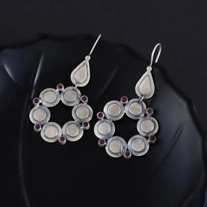 925 Sterling Silver Handmade Silver Earrings Natural Ruby Stone Earrings - Picture 1 of 5