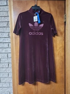 Adidas Maroon Velvet Short Sleeve Mock Neck Dress XS *read description - Bild 1 von 6