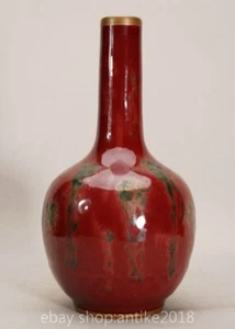 8.4" Old Chinese Red Glaze Porcelain Dynasty Palace Big Belly Bottle Vase - Picture 1 of 9