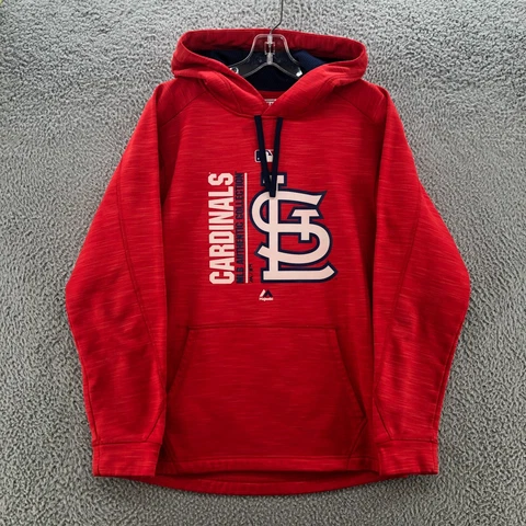 St. Louis Cardinals Sweater Mens Small Red MLB Baseball Majestic Hoodie Cover