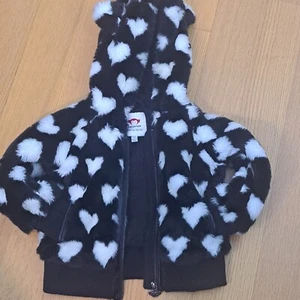 Appaman Girls Hooded Jacket Toddler Size 4T Soft Hearts  -Black/White Faux - MUC - Picture 1 of 11