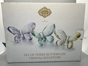 SHANNON BY GODINGER CRYSTAL COLORED BUTTERFLY SCULPTURES SET OF 3 IN BOX - Picture 1 of 7