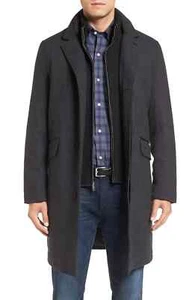 Herren V8109 Cole Haan Wollmischung Mantel mit Strick Latzeinsatz Größe Large - Bild 1 von 3