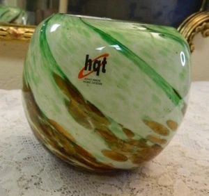 HQT Hand Blown Murano Style Green & Chocolate Swirl Spackle Glass Vase - Picture 1 of 6