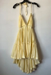 New FP Cotton Crinkled/Mesh Backless Tie Back Tried Ruffle Swing Dress Sz L - Picture 1 of 6