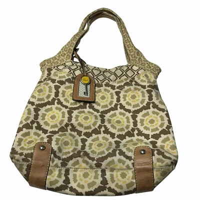 Bolso de Mano Fossil Floral Lona Imitación Cuero Cartera Vintage Marrón Oliva Verde 13x12 Foto 1 de 4