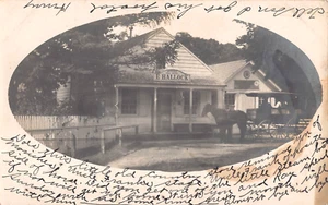 1906 RPPC Hallock ufficio postale negozio Moriches LI NY - Foto 1 di 2