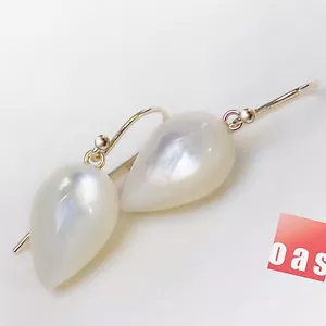 NUEVOS Pendientes de Diseñador Bellota Madre Perla 18K o 14K Oro Puro Palanca Palanca Back - Imagen 1 de 10