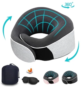 Almohada de viaje ajustable para el cuello cojín suave en forma de 360 - Imagen 1 de 12