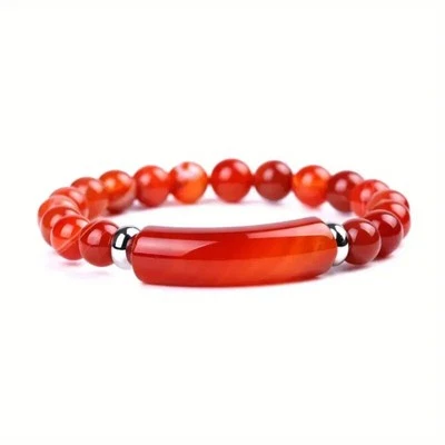 Bracciale a ponte elastico perline di pietre ONICE ROSSO braccialetto unisex - Immagine 1 di 2
