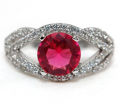 3CT Treated Ruby & White Topaz 925 Sterling Silver Ring Jewelry Sz 9 QQ2-4 - Image 1 of 3