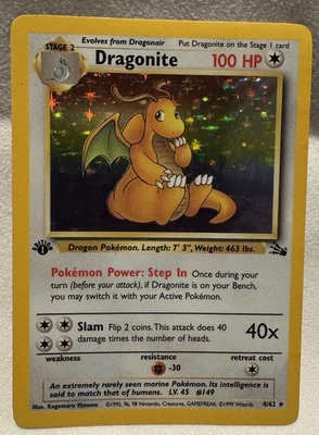 Pokemon TCG First Edition Fossil Dragonite Holo 4/62- DAMAGE - Image 1 of 4
