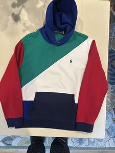 POLO RALPH LAUREN Men's XL Green Multi Colorblock Double Knit Pullover Hoodie - Picture 1 of 6