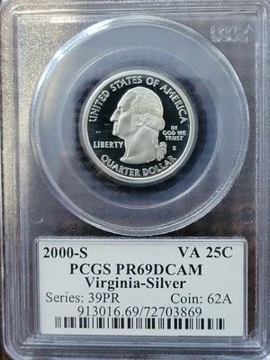 2000-S Silver Proof Virginia State Quarter-PCGS PR69DCAM - Image 1 of 2