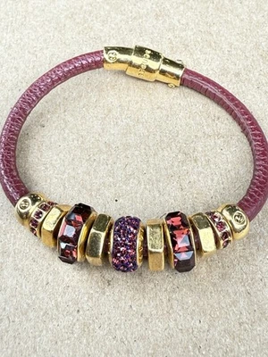 SIGNED Henri Bendel NYC Charm Bracelet Swarovski Crystals Gold Plate Jewelry - Image 1 of 4