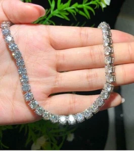 4mm Round Cut 28 TCW Moissanite 18" Men Tennis Necklace 14K White Gold Plated - Picture 1 of 7