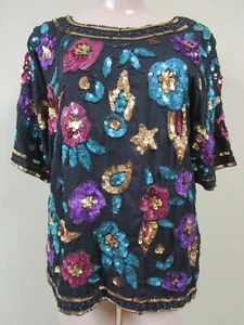 ROYAL MULTI-COLOR SEQUIN EMBELLISHED TOP SIZE M - Picture 1 of 6