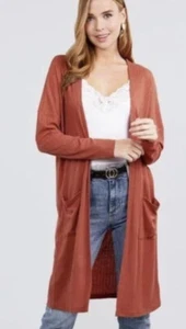 Women’s Michael Kors Cardigan Sweater / Duster Size LARGE Burnt Umber New - Picture 1 of 16