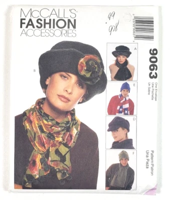 McCalls Sewing Pattern 9063 Men's Women's Fashion Accessories Hats Scarves Uncut - Image 1 of 3