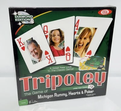 Ideal Tripoley 钻石版密歇根州游戏 Rummy Hearts 扑克大号印花 — 第 1/4 张图片