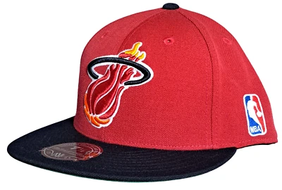 Miami Heat Fitted Hat Cap by Mitchell & Ness NBA HWC 100% Wool Red & Black - Image 1 of 4