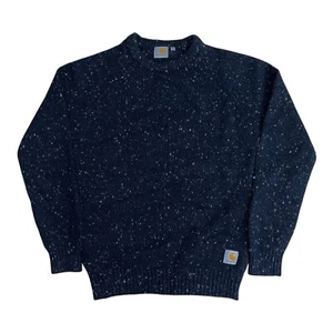 Suéter Carhartt Anglístico Mezcla de Lana Negro Moteado Para Hombres Medio Agujero DEFECTUOSO - Imagen 1 de 13
