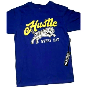 Hustle Everyday Tiger T Shirt Large Youth Navy Metallic Gold District Planet NWT - Picture 1 of 11
