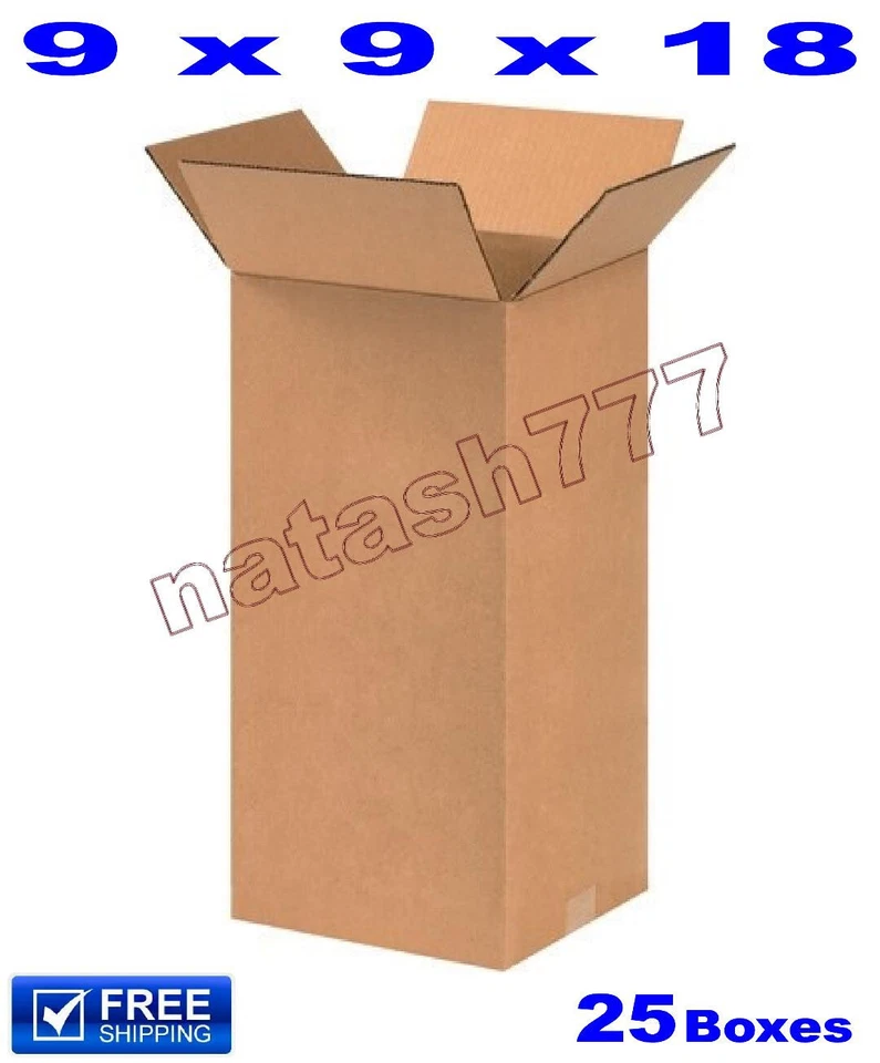 25 - 9x9x18 Cardboard Boxes 32-ECT Mailing Packing Shipping Corrugated Carton - Image 1 of 1