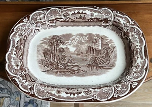 Bosphorus Pattern Brown Transferware on Ironstone Large 17.5" X 14" Platter - Picture 1 of 10