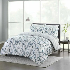 JUEGO DE ROPA DE CAMA 100% ALGODÓN BLANCO EDREDÓN ESTAMPADO DOBLE TAMAÑO KING - Imagen 1 de 15