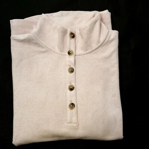 Croft & Barrow Women's MEDIUM button mock neck fleece sweatshirt, pink paisley - Picture 1 of 5