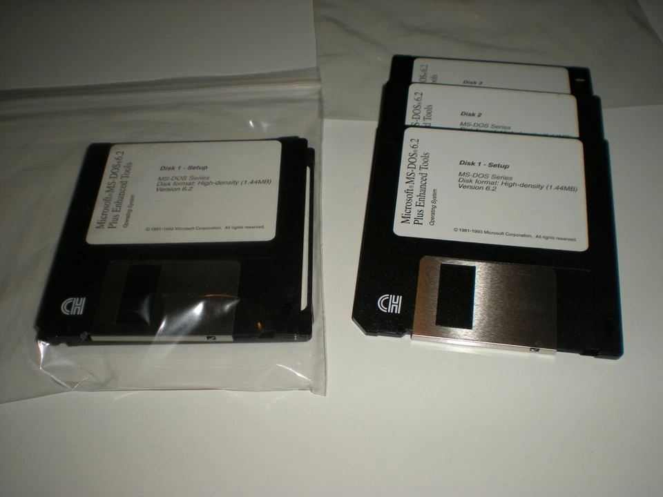 3.5" Microsoft MS-Dos 6.2 disks. New opened disks only. With spare set. Blemish. - Image 1 of 1
