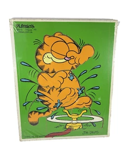 Vintage 1978 Playskool Wooden Puzzle Garfield Sprinkler Fun 7 Pcs Jim Davis - Picture 1 of 12