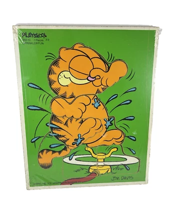 Vintage 1978 Playskool Wooden Puzzle Garfield Sprinkler Fun 7 Pcs Jim Davis - Image 1 of 4