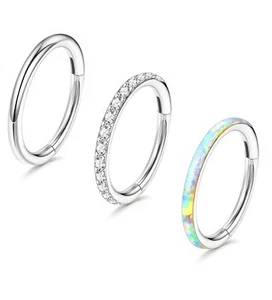 3pcs Nose Rings Hoops - 316L Surgical Steel Hinged Nose Hoops 16G/18G/20G CZ ... - Picture 1 of 7