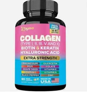 Zoyava Collagen Pills Peptides Types I, II, III, V & X 64,000 MCG Biotin 90 Caps - Picture 1 of 5