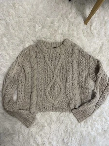 💕Free People Cream Cutting Edge Chunky Cable Pullover Beach Cropped Sweater💕 - Picture 1 of 6